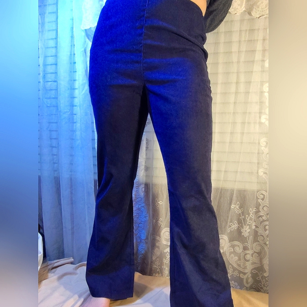 Navy Blue Bell Bottom Flared Pants with zip-up side size Medium